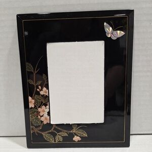 Black Lacquer Vintage Floral And Butterfly Picture Frame